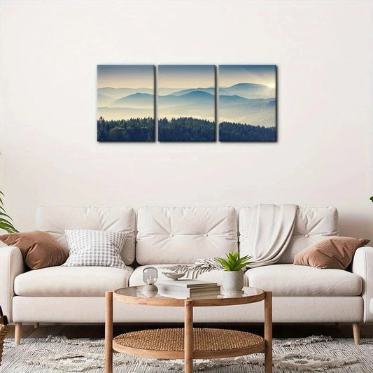 3pcs Mountain Ranges & Green Forest Nature Metal Print Ready to Hang Art