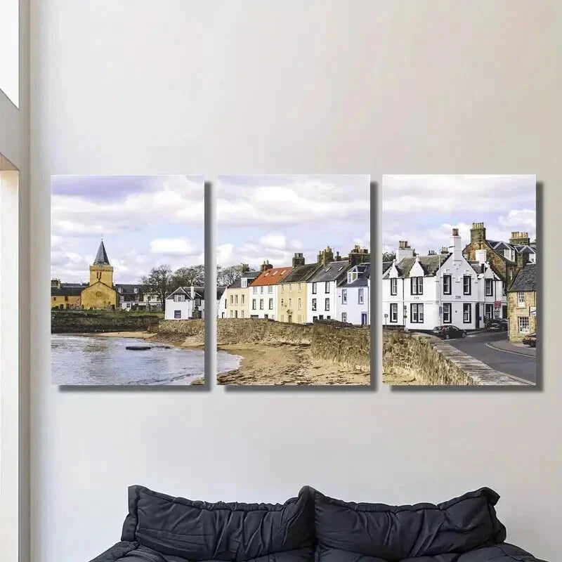 3pcs Vibrant Scottish Countryside Townscapes Wall Art Set Canvas Framed 40x60cm - High Quality Print 100% Australian Made Wall Canvas Ready to Hang