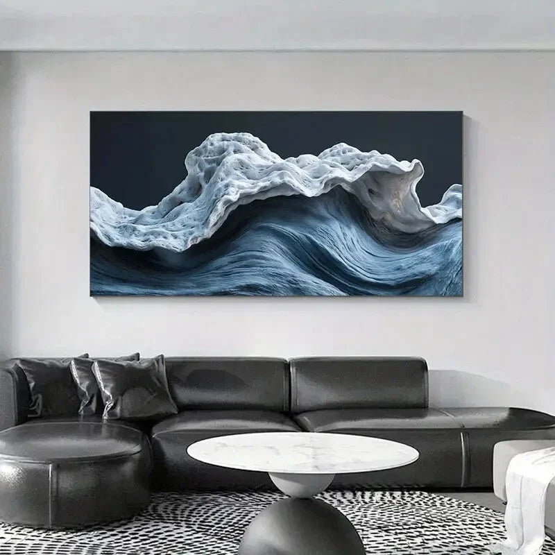 Abstract Blue Wave Wall Art wall canvas office home room framed 120x60cm
