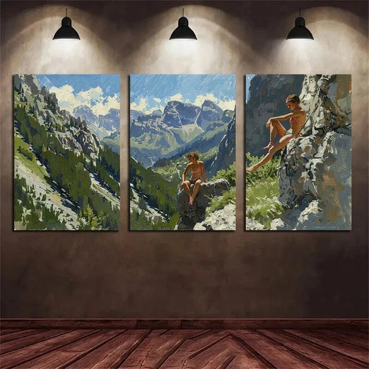 3pcs Climbers Conquering Steep Mountains Metal Print Ready to Hang Art