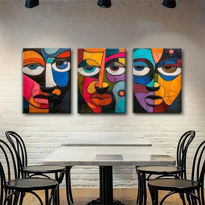 3pcs Modern Abstract Faces Colorful Perfect Wall Art Set Canvas Framed 40x60cm - High Quality Print 100% Australian Made Wall Canvas Ready to Hang