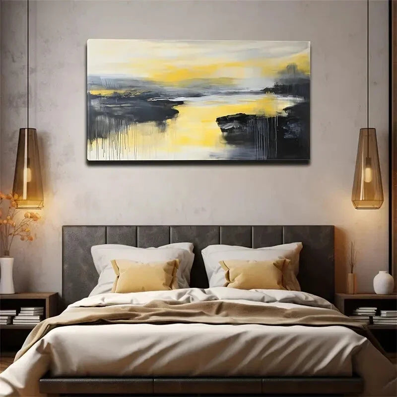 Yellow Like Light Or Sky Rocks Wall Art Canvas Office Home Room Framed 120x60cm