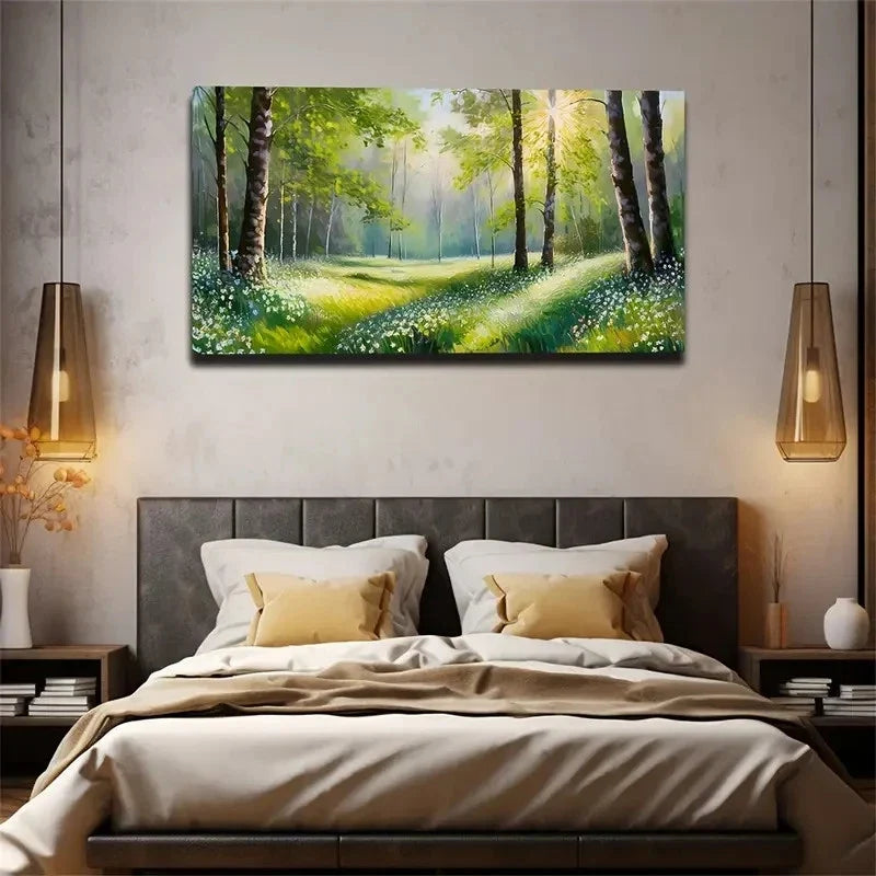 Realistic Forest Sunshine Wall Art Canvas Office Home Room Framed 120x60cm