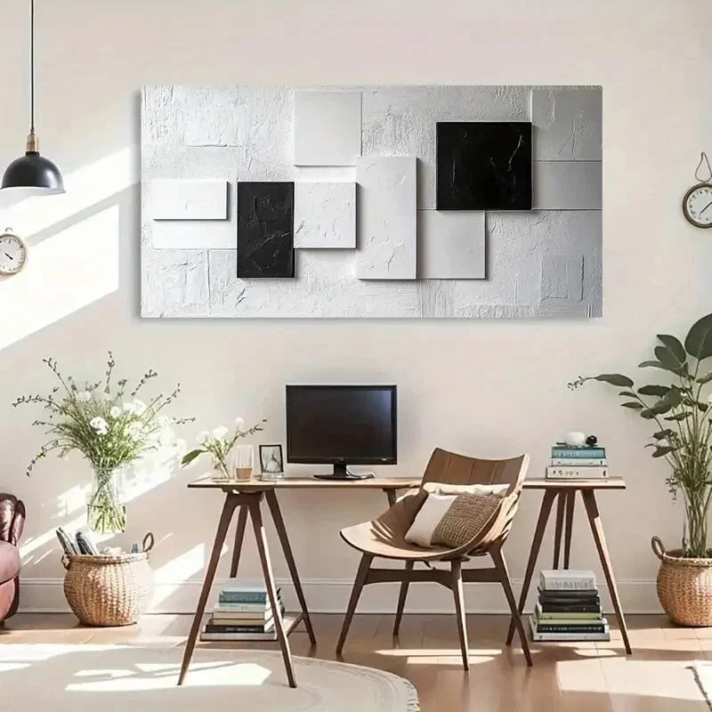 Black White & Gray Marble Wall Art Canvas Office Home Room Framed 120x60cm