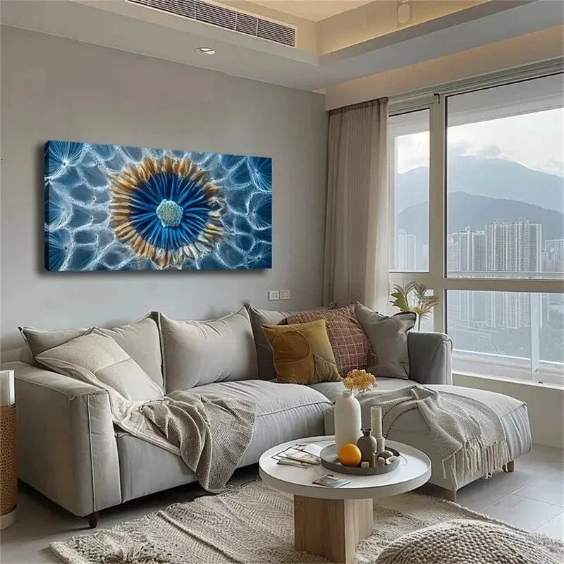 Modern Minimalist Blue Golden Wall Art Canvas Office Home Room Framed 120x60cm