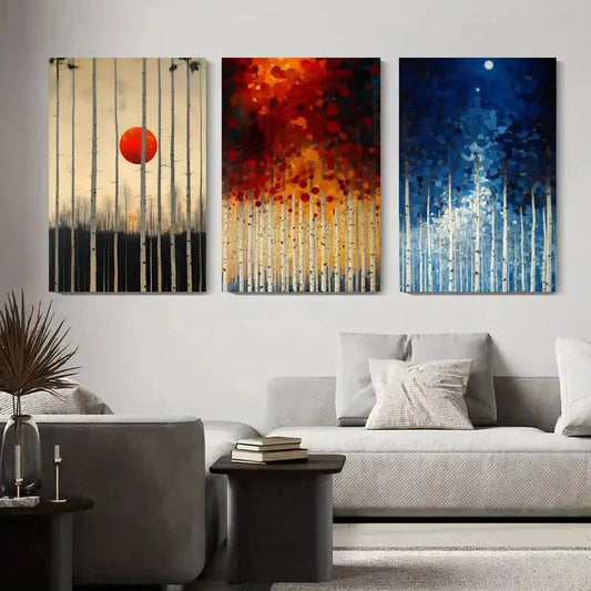 3pcs Colorful Birch Trees Abstract Tree Metal Print Ready to Hang Art