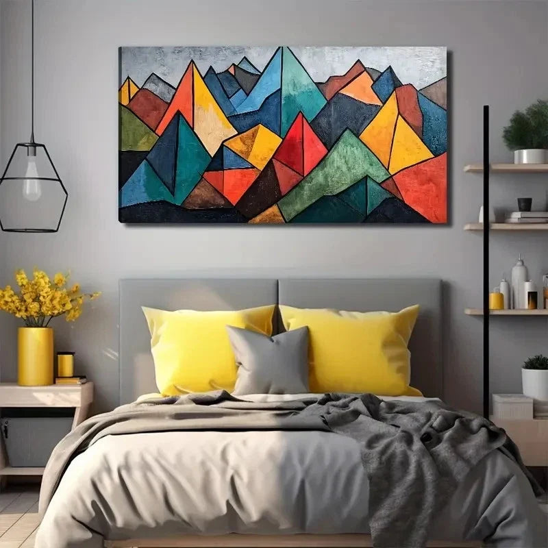 Abstract Mountain Landscape Wall Art Canvas Office Home Room Framed 80x45cm