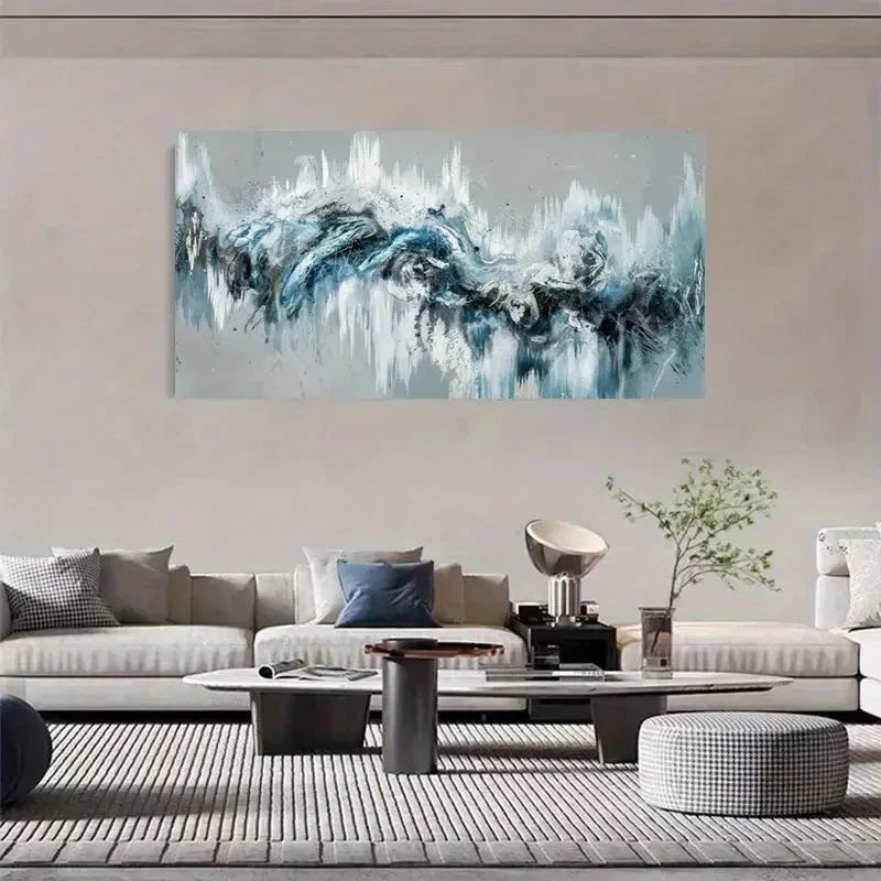 Black Fluid Design Modern Wall Art Canvas Office Home Room Framed 120x60cm