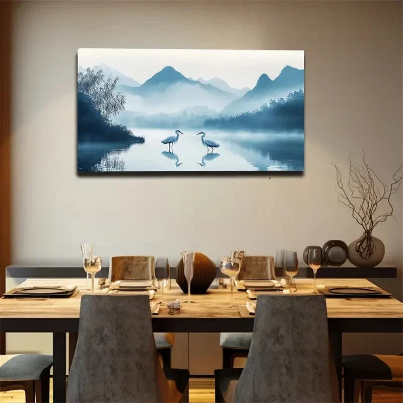 Misty Mountains & Serene Wall Art Canvas Office Home Room Framed 120x60cm