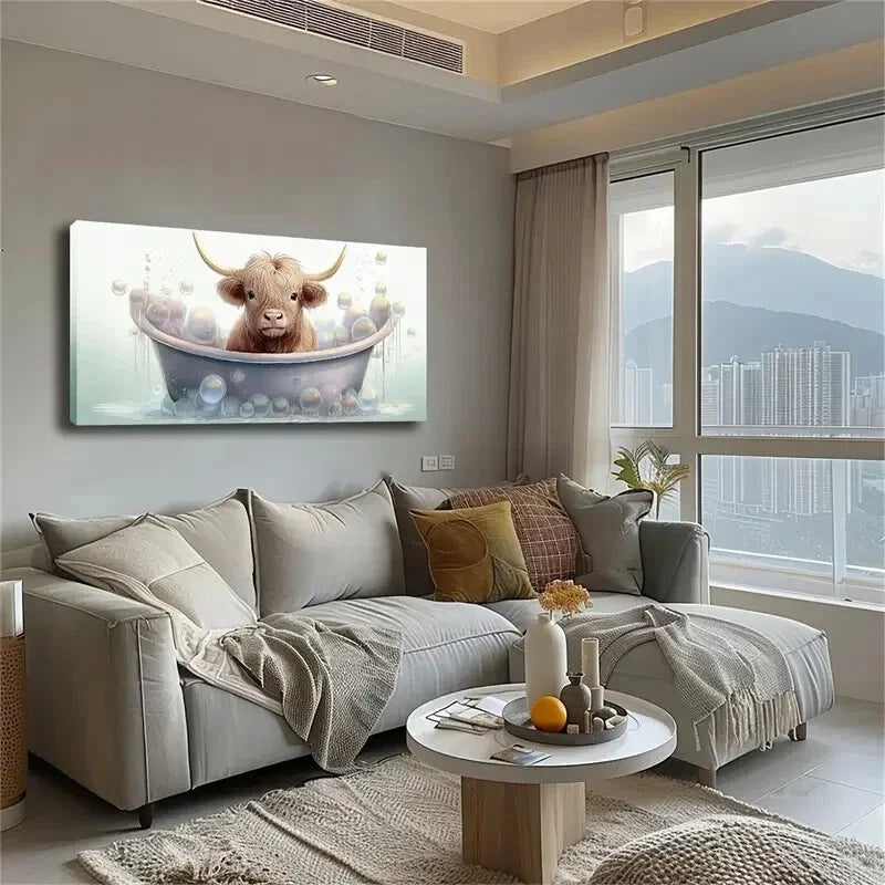 Calf Standing In The Bathtub Wall Art Canvas Office Home Room Framed 120x60cm