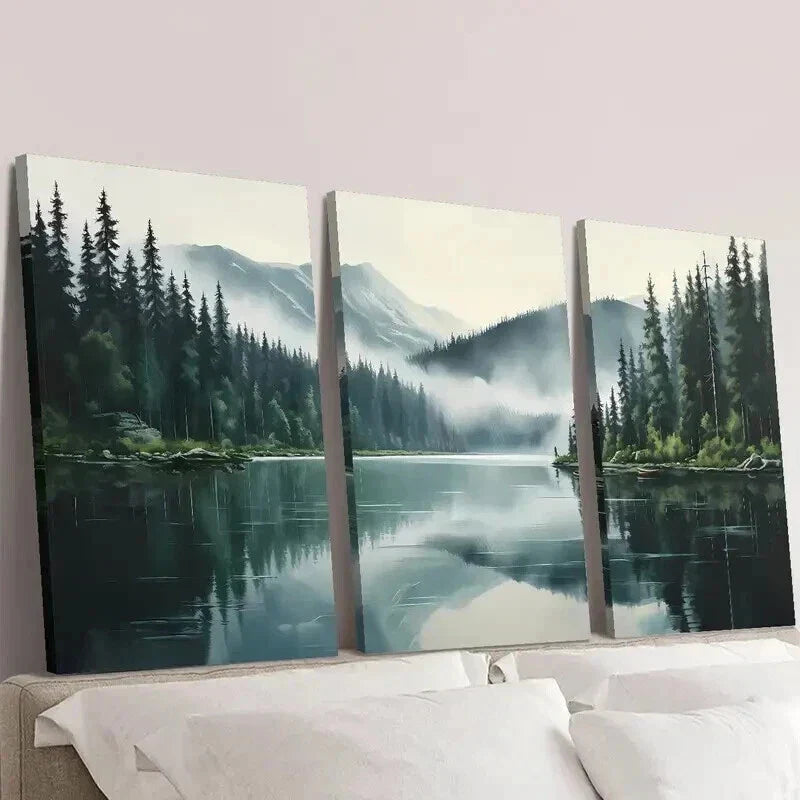 3pcs Foggy Morning Outdoor Themed Landscape Wall Art Set Canvas Framed 40x60cm - High Quality Print 100% Australian Made Wall Canvas Ready to Hang