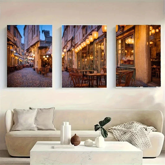 3pcs A Cobblestone Street Lined White Wolf Metal Print Ready to Hang Art
