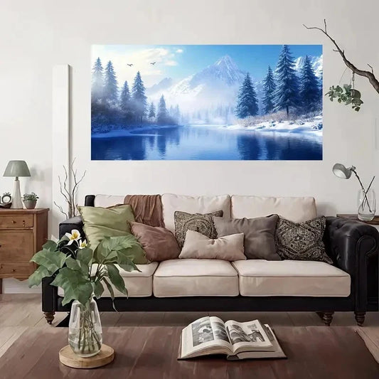 Winter Landscape Moutain Wall Art Canvas Office Home Room Framed 80x45cm