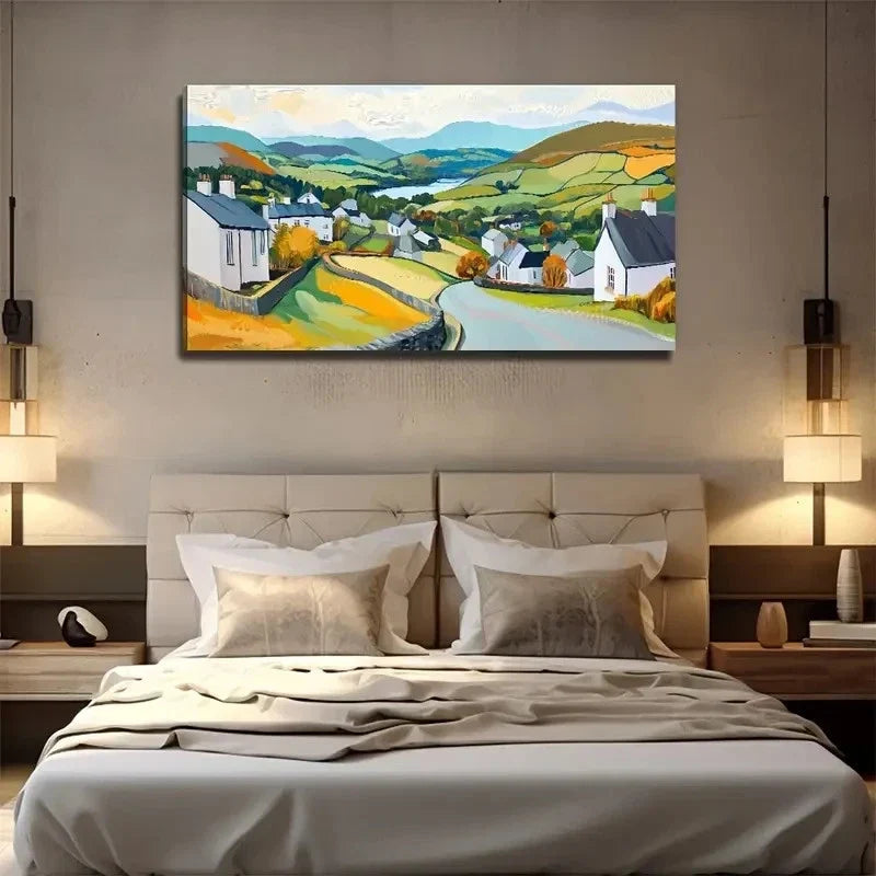 Abstract Fields White House Wall Art Canvas Office Home Room Framed 120x60cm