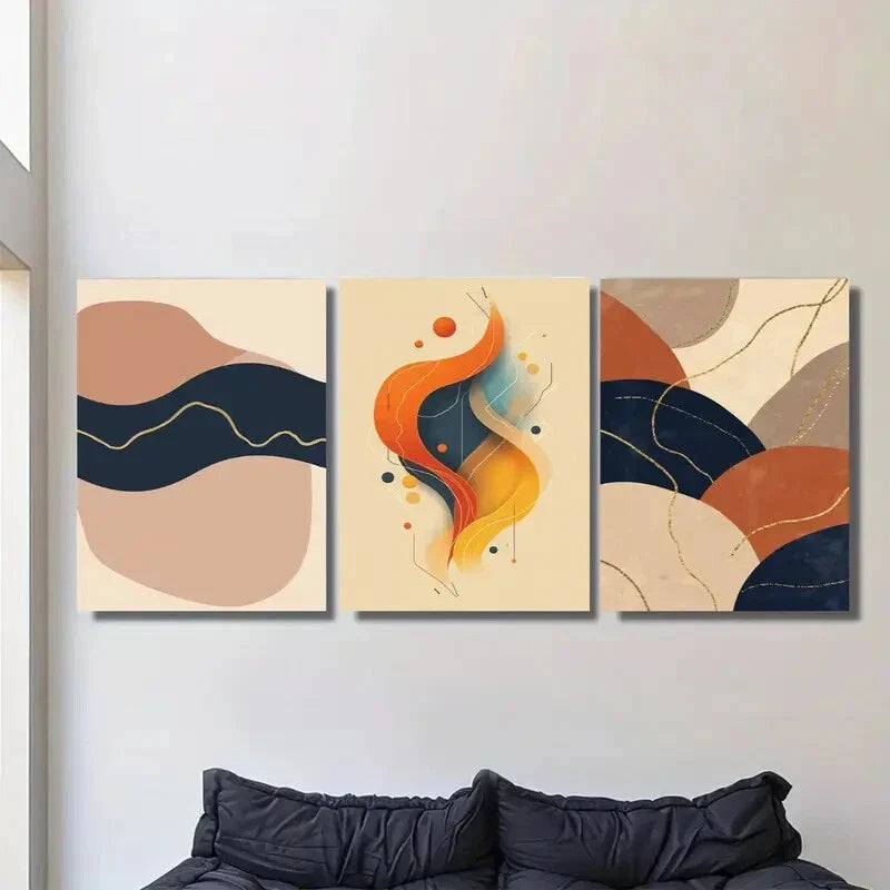 3pcs Modern Abstract Patterns, Warm & Cool Tone Metal Print Ready to Hang Art