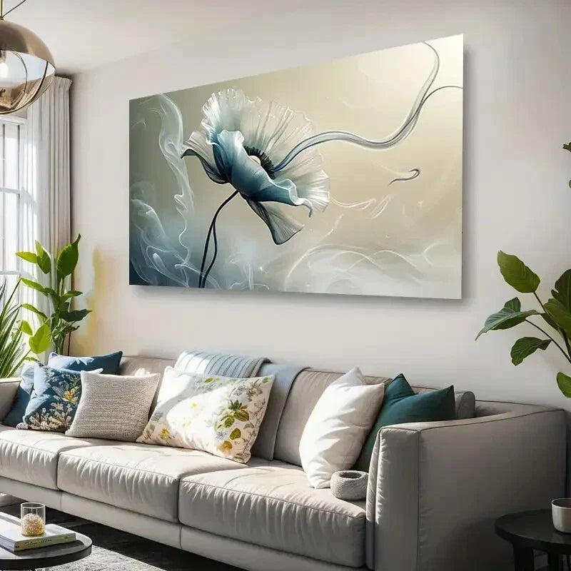 Blue and White Smoke Design Wall Art Canvas Office Home Room Framed 120x60cm