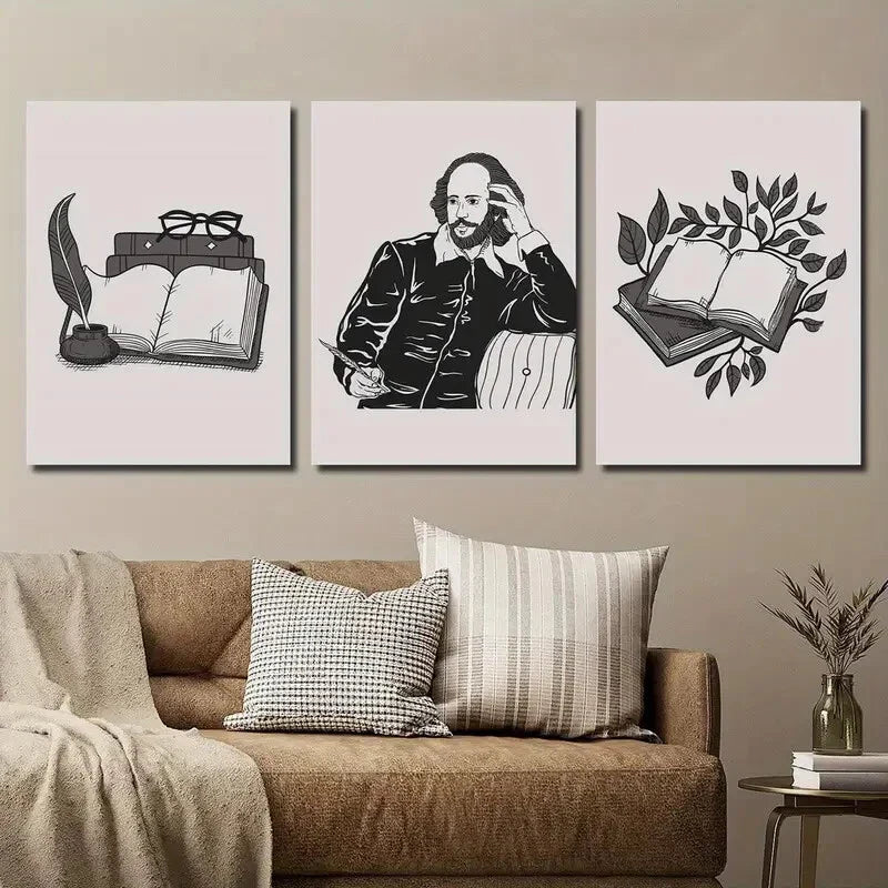 3pcs Shakespeare Plant Leaf Book Illustration Wall Art Set Canvas Framed 40x60cm - High Quality Print 100% Australian Made Wall Canvas Ready to Hang