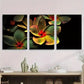 3pcs Vibrant Plumeria Flower Black Background Metal Print Ready to Hang Art
