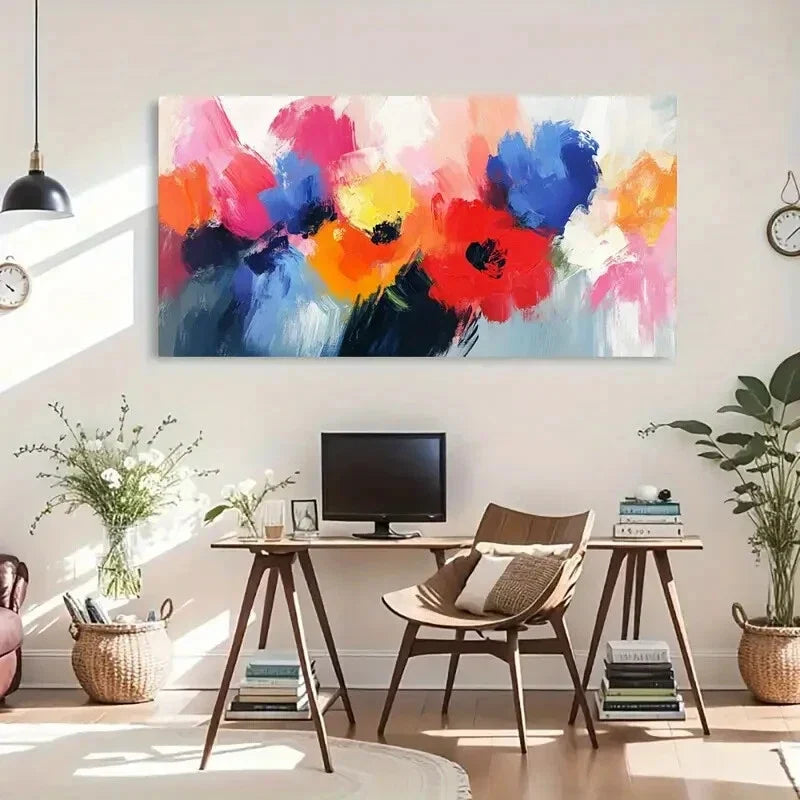 Vibrant Abstract Flowers Piece Wall Art Canvas Office Home Room Framed 120x60cm