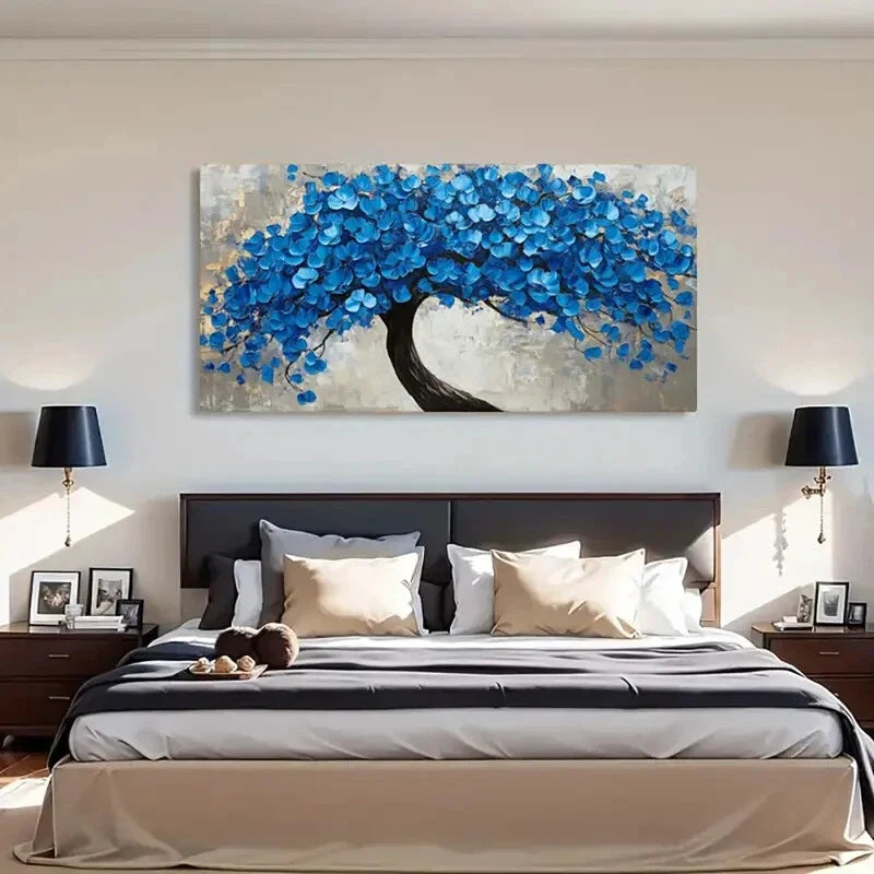 Blue Blossoms Nature-Inspired Wall Art Canvas Office Home Room Framed 80x45cm