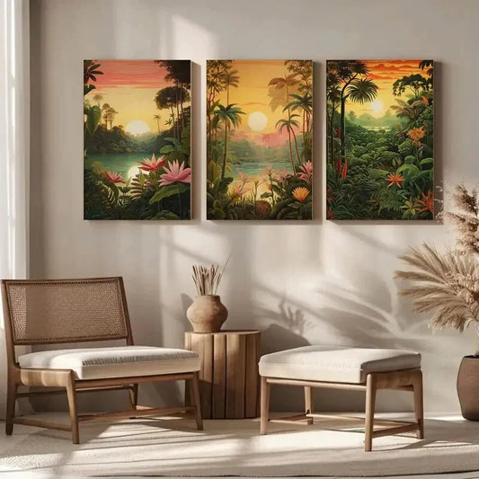 3pcs Bohemian Floral & Leaf Design, Vibrant Metal Print Ready to Hang Art