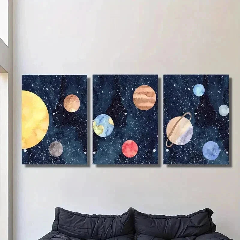 3pcs Solar System Planetary Decorative Wall Art Set Canvas Framed 40x60cm - High Quality Print 100% Australian Made Wall Canvas Ready to Hang