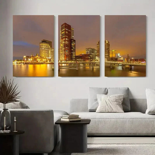 3pcs Nighttime Long Exposure Cityscape Metal Print Ready to Hang Art