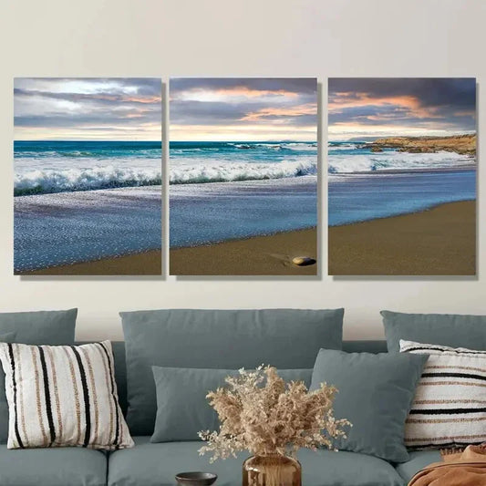3pcs Beach Sunset Triptych Modern Coastal Metal Print Ready to Hang Art