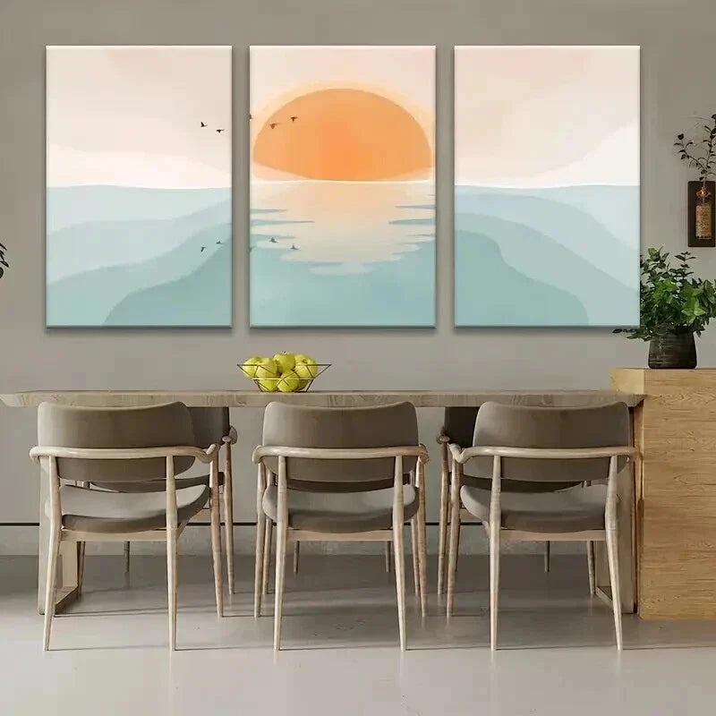 3pcs Sunset Ocean Waves with Birds Wall Art Set Canvas Framed 40x60cm - High Quality Print 100% Australian Made Wall Canvas Ready to Hang