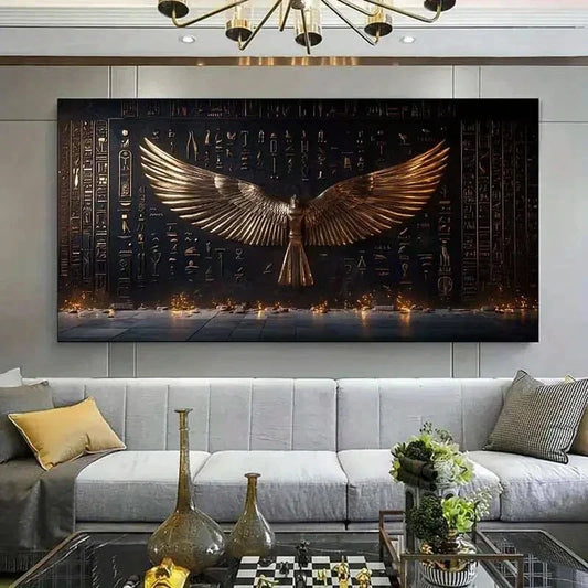 Golden & Black Design Ancient Wall Art Canvas Office Home Room Framed 120x60cm