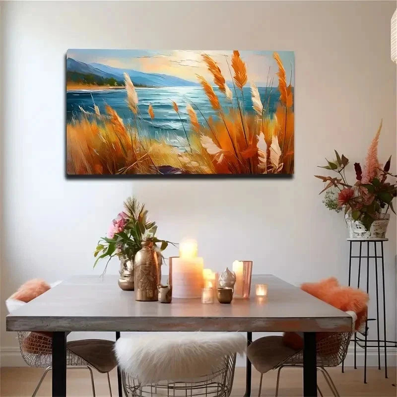 Weeds On The Shore Of The Lake Wall Art Canvas Office Home Room Framed 120x60cm