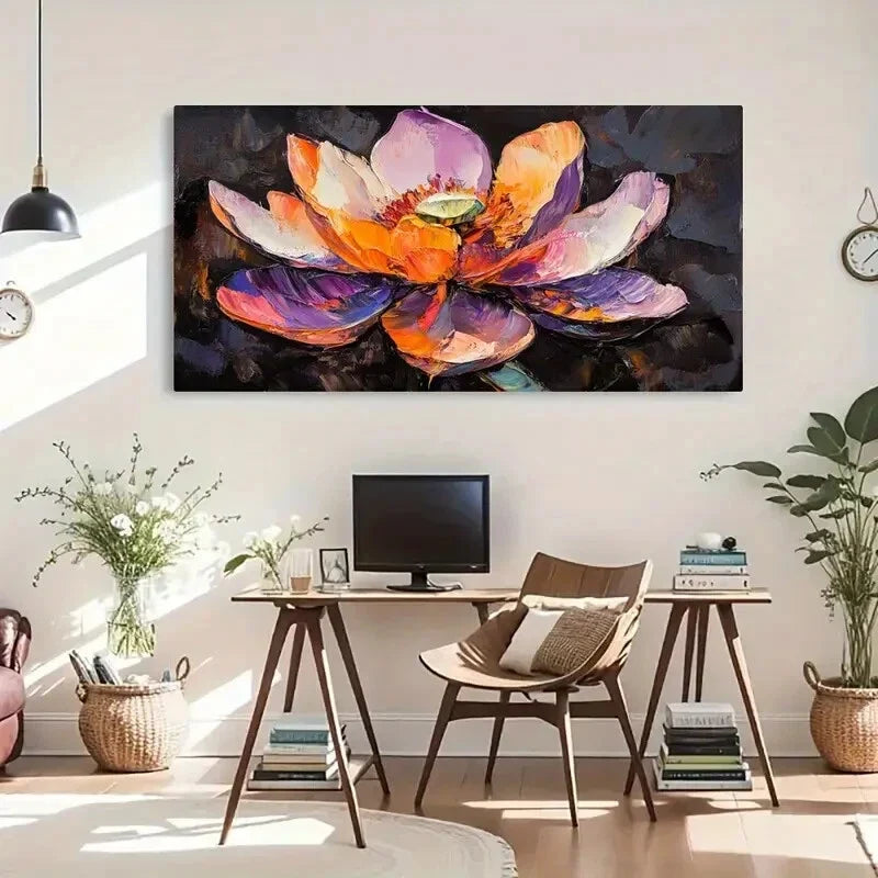 Purple & Orange Brushstrokes Wall Art Canvas Office Home Room Framed 120x60cm