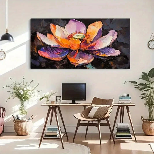 Purple & Orange Brushstrokes Wall Art Canvas Office Home Room Framed 120x60cm