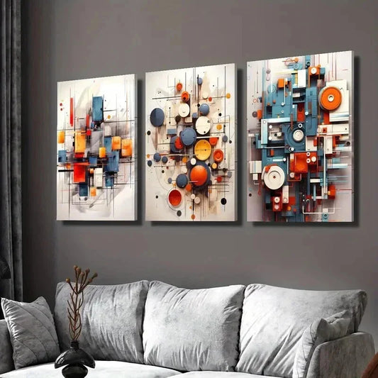 3pcs Abstract Three Dimensional Geometric Wall Art Set Canvas Framed 40x60cm - High Quality Print 100% Australian Made Wall Canvas Ready to Hang