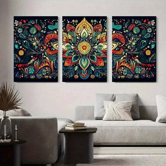 3pcs Colorful Bohemian Floral Abstract Floral Metal Print Ready to Hang Art