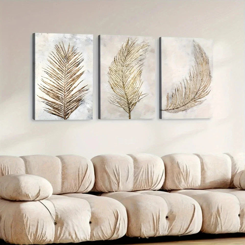 3pcs Classic Modern Vintage Leaf Brown Leaves Wall Art Set Canvas Framed 40x60cm - High Quality Print 100% Australian Made Wall Canvas Ready to Hang