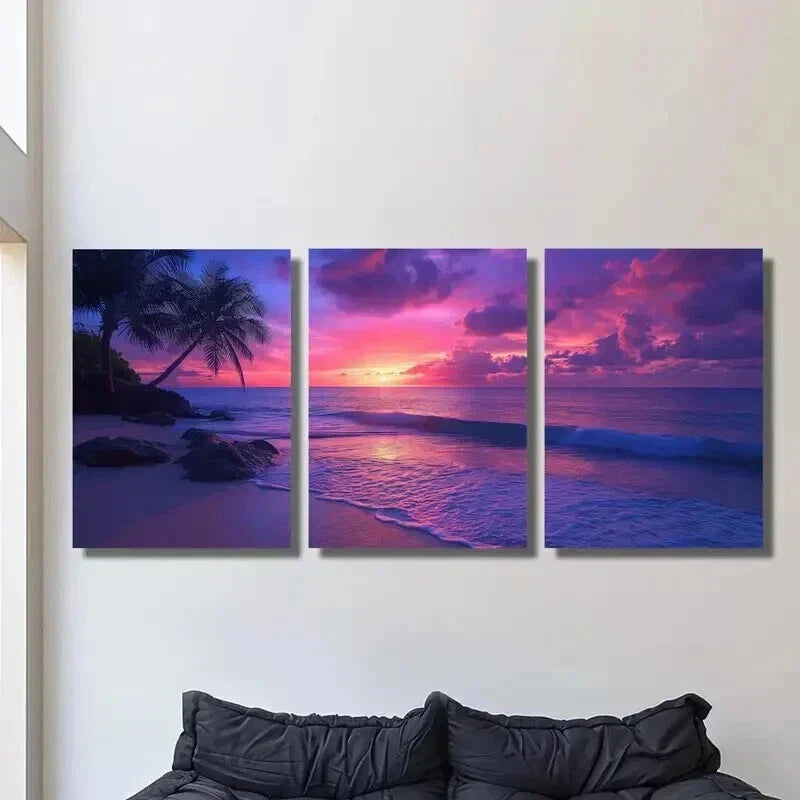 3pcs Palm Trees Ocean Beach & Sunset Wall Art Set Canvas Framed 40x60cm - High Quality Print 100% Australian Made Wall Canvas Ready to Hang