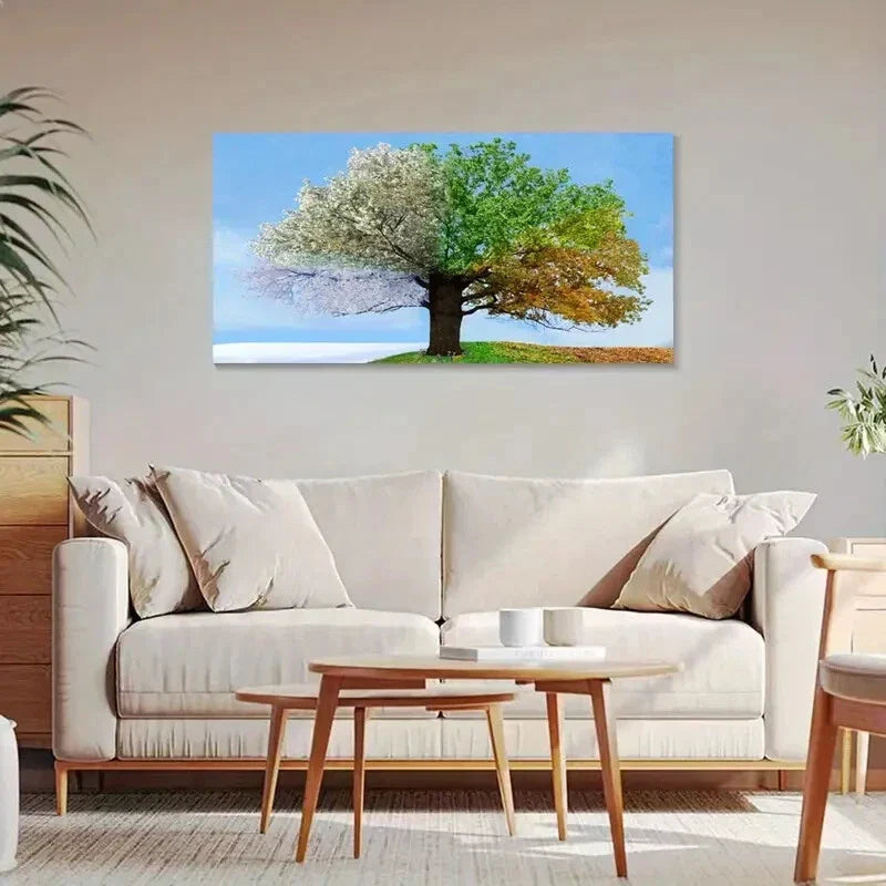 Four Seasons Tree Of Life Walcl Art Canvas Office Home Room Framed 120x60cm