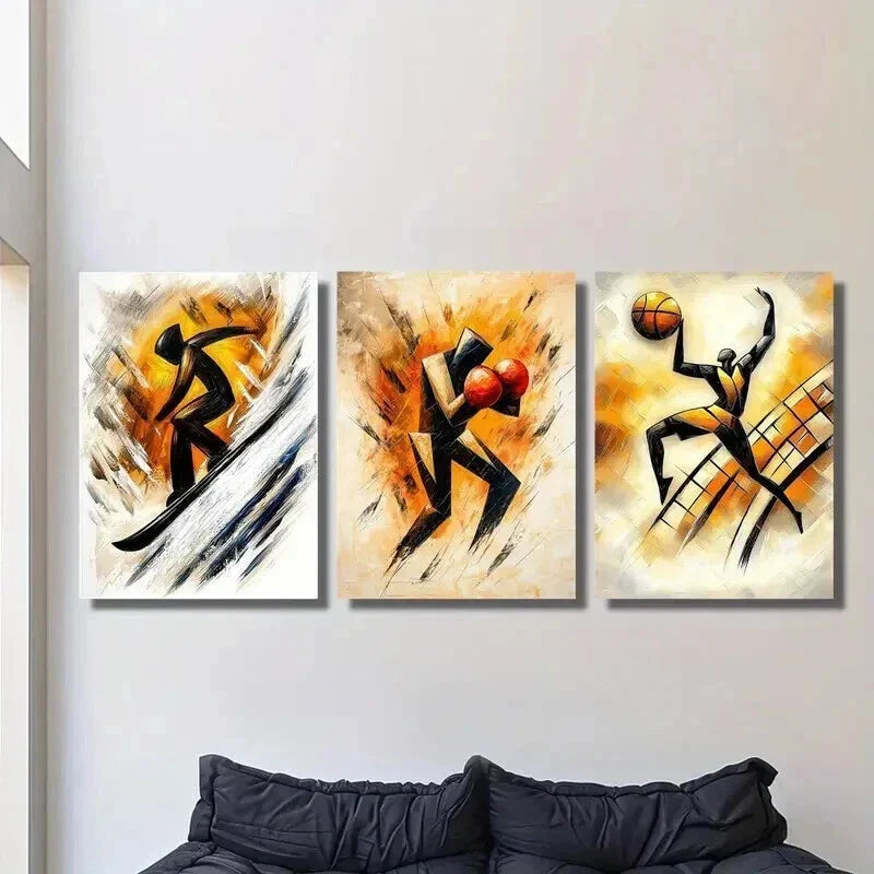 3pcs Extreme Skier Boxer Basketball Player Wall Art Set Canvas Framed 40x60cm - High Quality Print 100% Australian Made Wall Canvas Ready to Hang