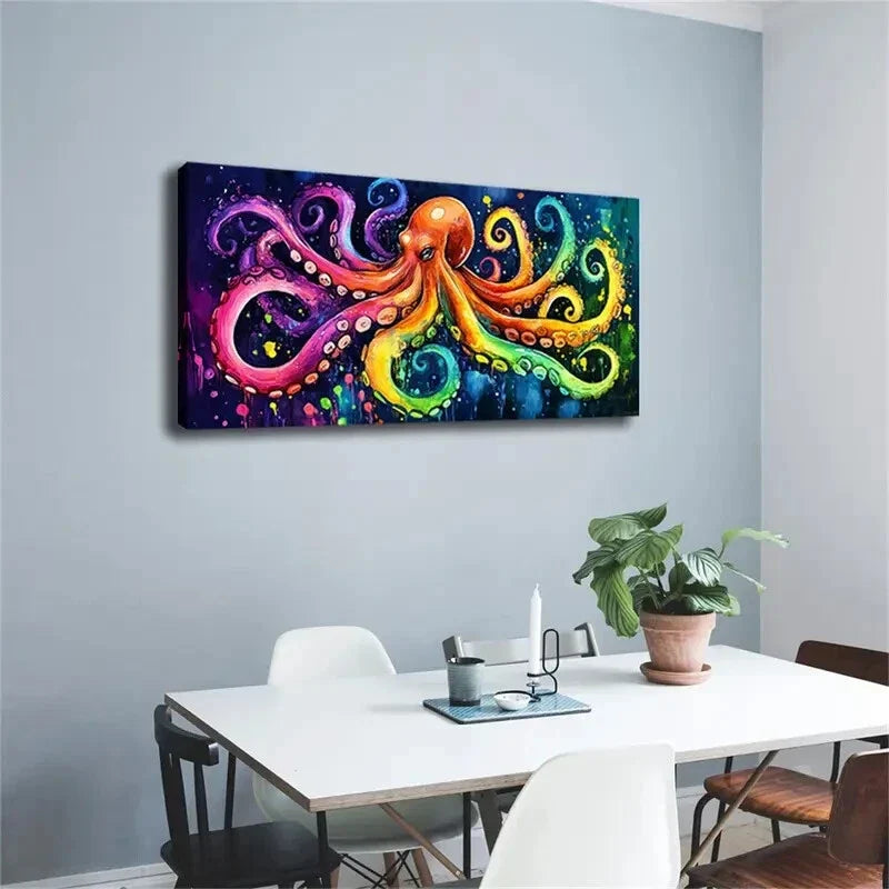 Rainbow Tones Octopus Modern Wall Art Canvas Office Home Room Framed 120x60cm