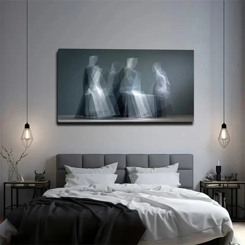 Vibrant Transparent Figures Wall Art Canvas Office Home Room Framed 80x45cm