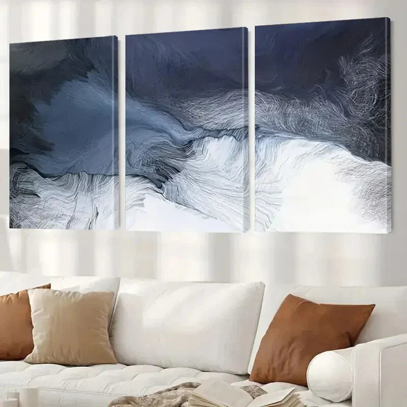 3pcs Abstract Light Blue and White Modern Wall Art Set Canvas Framed 40x60cm - High Quality Print 100% Australian Made Wall Canvas Ready to Hang
