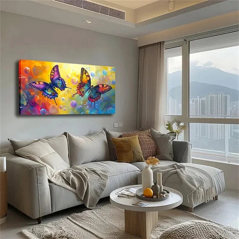 Two butterflies Brilliant Wall Art Canvas Office Home Room Framed 120x60cm