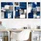 3pcs Abstract Blue Geometric White Black & Silver Metal Print Ready to Hang Art
