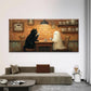 Black Cat & Cute Ghost Wall Art Canvas Office Home Room Framed 80x45cm