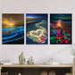3pcs Vibrant Beach Scenes with Heart Accents Wall Art Set Canvas Framed 40x60cm - High Quality Print 100% Australian Made Wall Canvas Ready to Hang