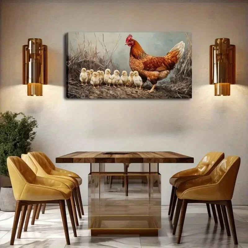 Realistic Chicken and Chicks Wall Art Canvas Office Home Room Framed 120x60cm