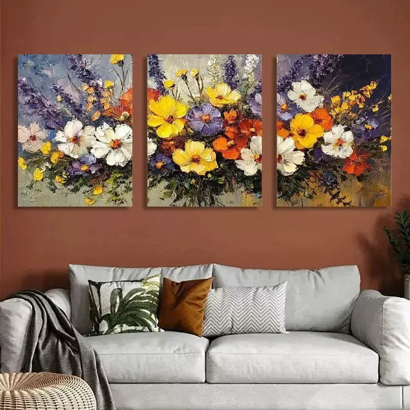 3pcs Decorative Rustic Daisy & Wildflower Wall Art Set Canvas Framed 40x60cm - High Quality Print 100% Australian Made Wall Canvas Ready to Hang