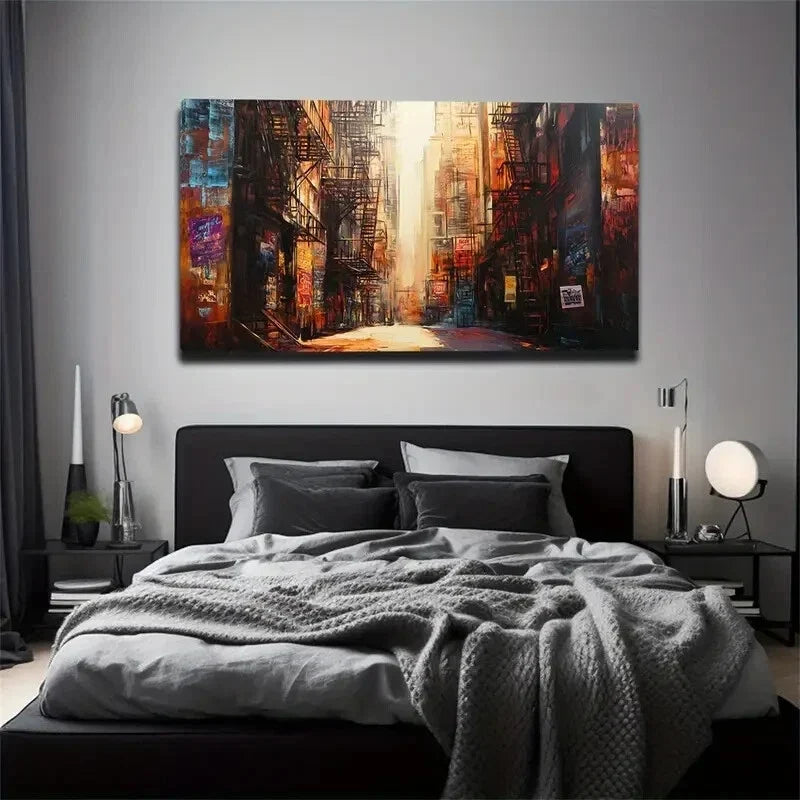 Abstract Cityscape Modern Wall Art Canvas Office Home Room Framed 120x60cm.