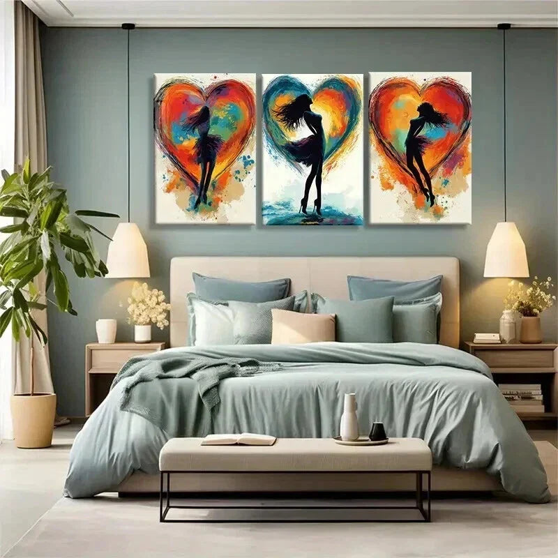 3pcs Colorful Abstract Dance Silhouettes Perfect Wall Art Set Canvas Framed 40x60cm - High Quality Print 100% Australian Made Wall Canvas Ready to Hang